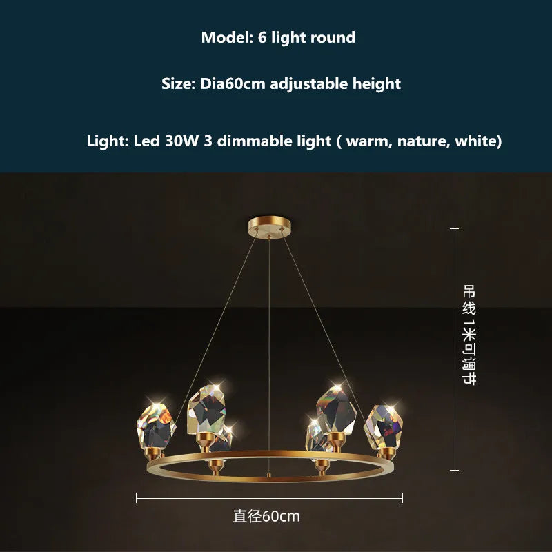 Afralia™ Luxury Copper LED Crystal Chandelier with Dimmable Lights