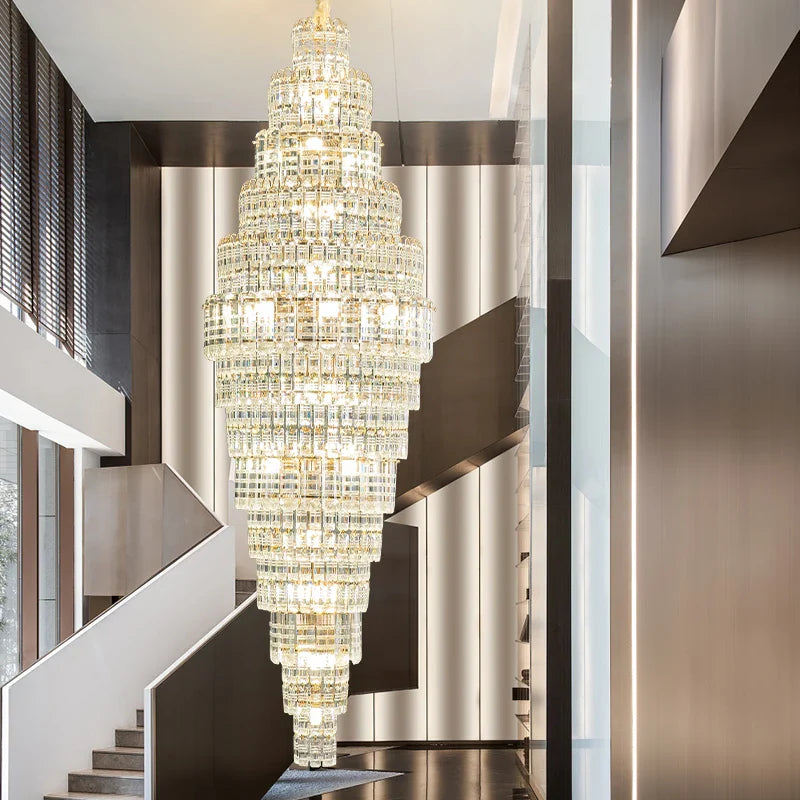 Afralia™ Crystal Duplex Chandelier: Luxe Hollow Design for Living Room, Staircase.