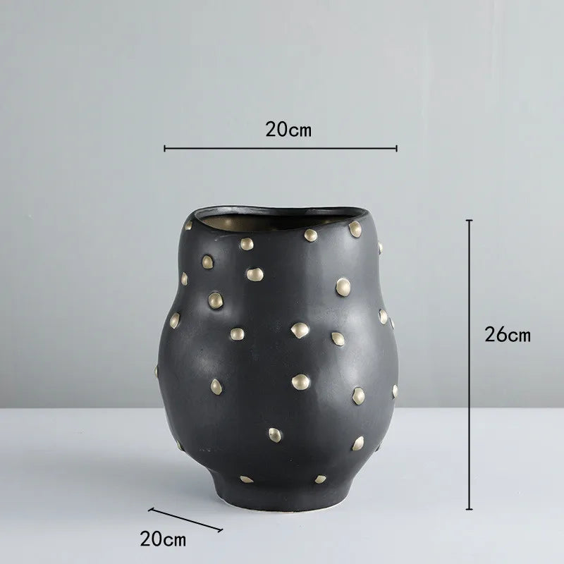 Afralia™ Black Resin Flower Pot Gold Accent Vase for Chic Home Decor