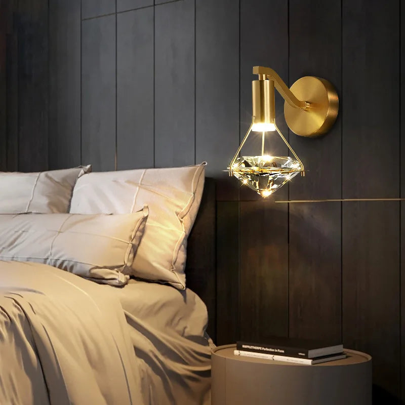 Afralia™ Crystal Diamond Wall Lamp: Modern Nordic Luxury Lighting for Bedroom & Living Room