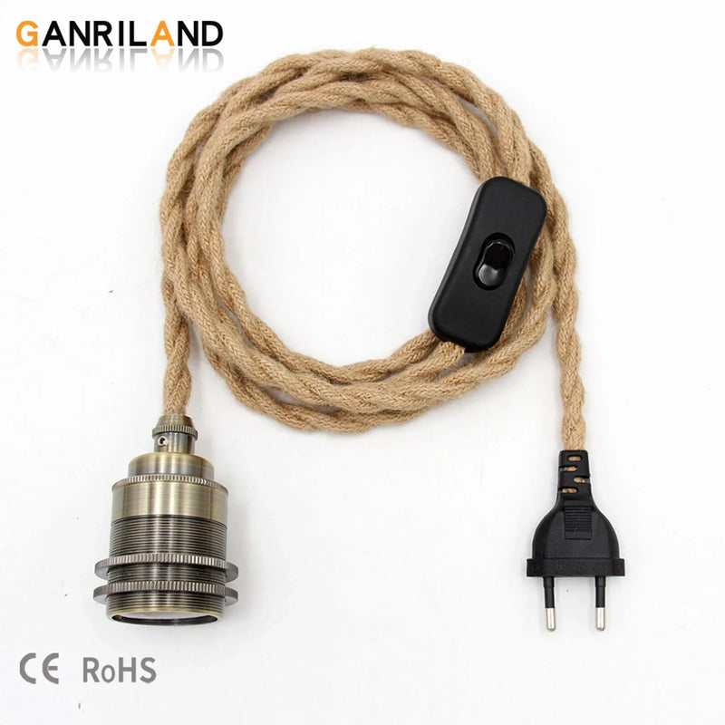 Afralia™ Twisted Hemp Rope Pendant Light Kit with E27 Socket, Industrial Style