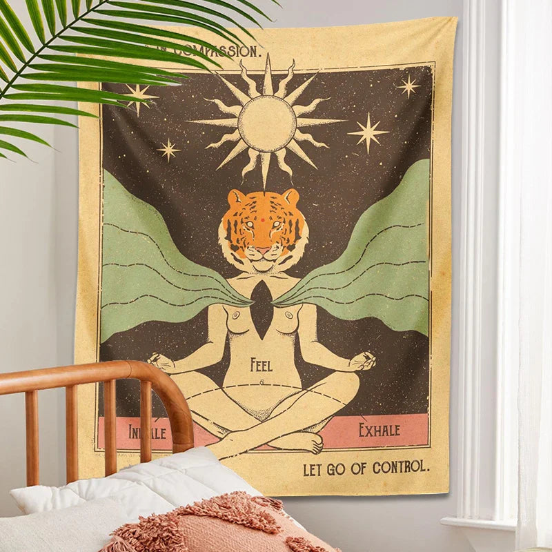 Afralia™ Sun Tiger Woman Tapestry | Psychedelic Wall Art for Boho Decor & Meditation