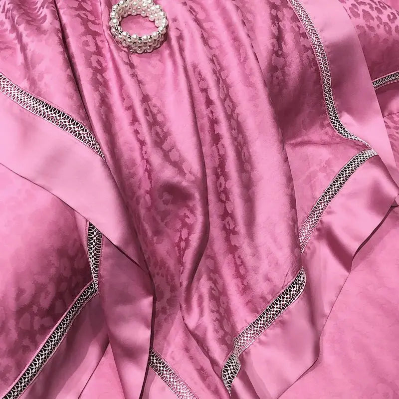 Afralia™ Rose Red Leopard Print Luxury Bedding Set with Eucalyptus Fiber - 4-Piece Set