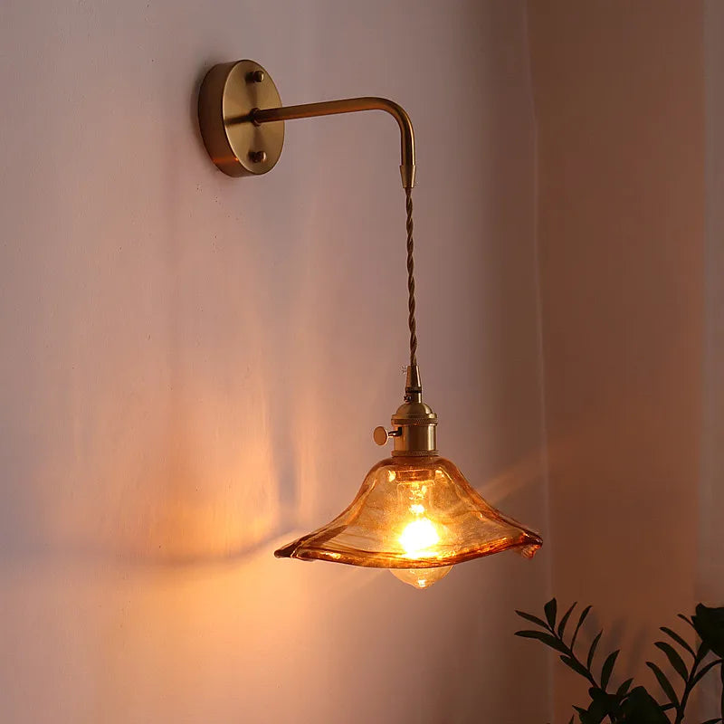 Afralia™ Glass Copper LED Wall Sconce Vintage Style for Bedroom Dining Room Mirror Lighting