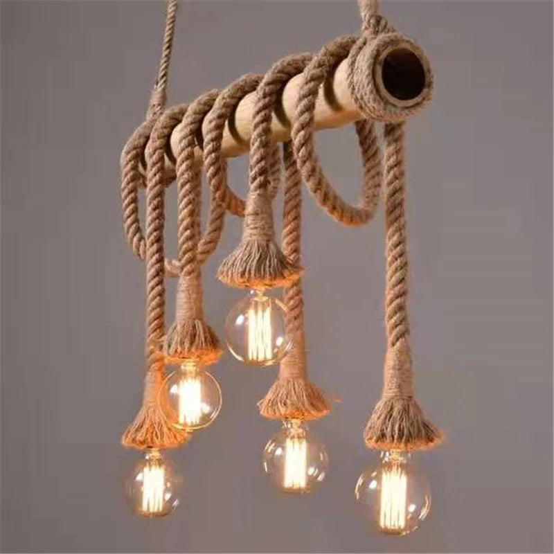 Afralia™ Bamboo Hemp Rope Pendant Lights | Retro Restaurant Bar Decor Hanging Lamps