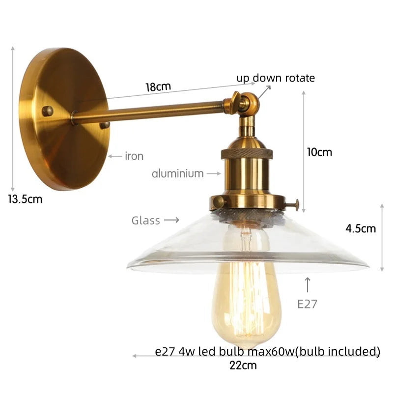 Afralia™ Vintage Industrial LED Wall Sconce with Clear Glass, Artistic Light Fixture