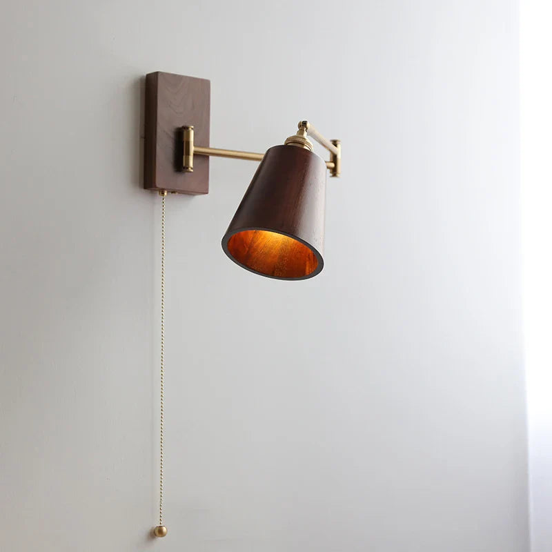 Afralia™ Walnut Ash Wood LED Wall Sconce with Pull Chain Switch for Home Indoor Lighting