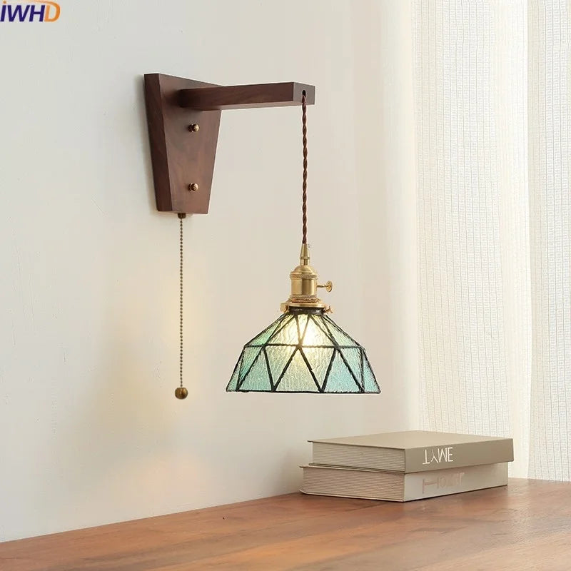 Afralia™ Walnut Glass LED Wall Light Fixture | Modern Bedroom Bathroom Living Room Lamp