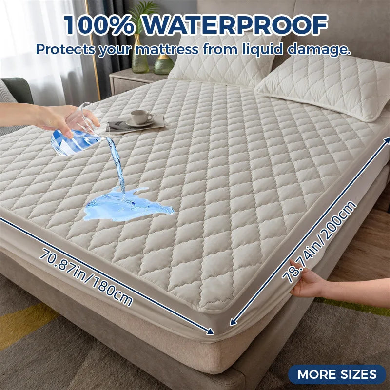 Afralia™ Geometric Quilted Fitted Sheet- Solid Color Mattress Cover-Queen King