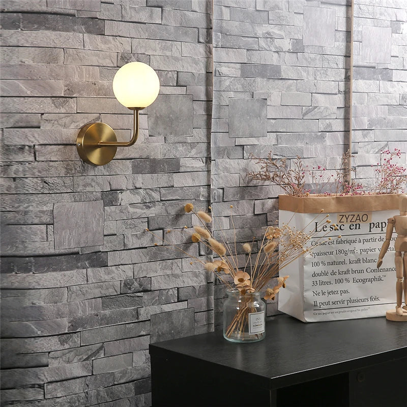 Afralia™ Nordic Glass Ball Metal Bend Wall Lamp for Living Room, Bedroom - Gold/Black