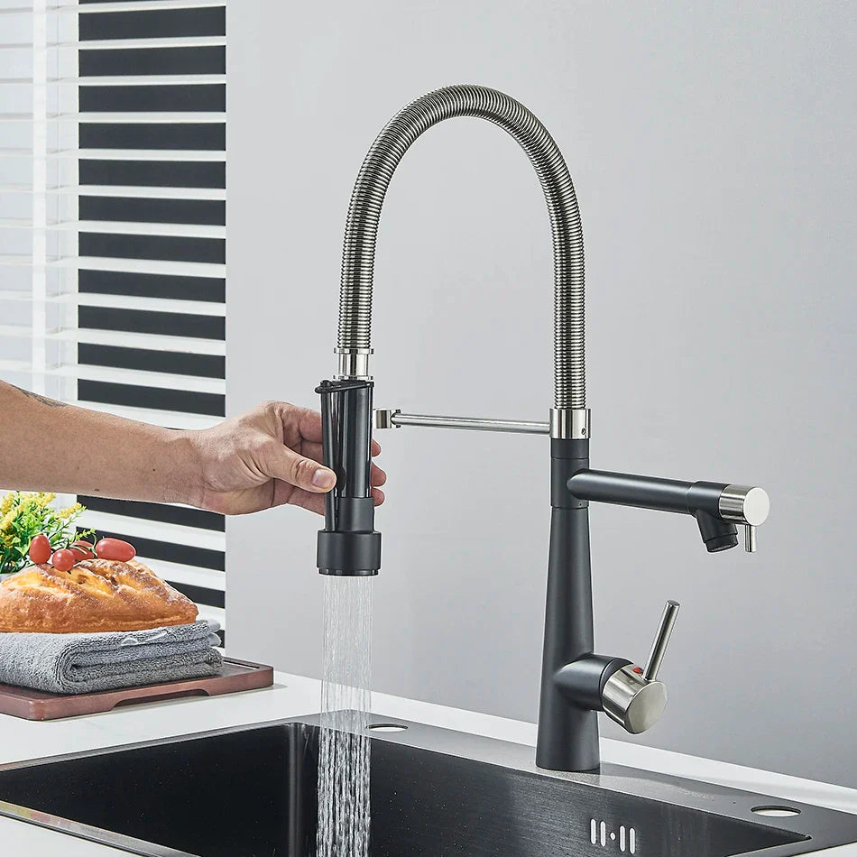 Afralia™ Brass Pull Down Kitchen Faucet Dual Spout Sprayer Mixer Tap