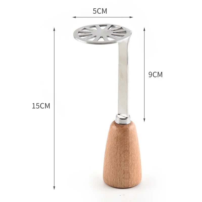 Afralia™ Stainless Steel Wooden Handle Potato Masher & Food Crusher - Multifunction Kitchen Tool