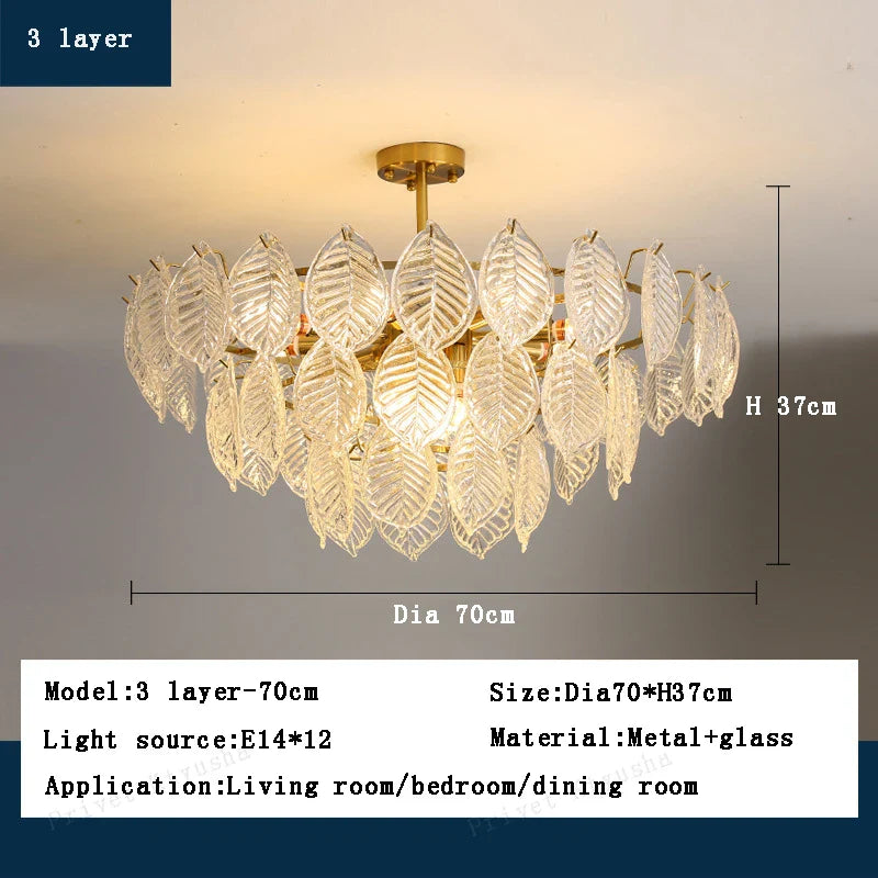 Afralia™ Leaf Glass Chandelier Pendant Light Luxury Dining Room Ceiling Fixture
