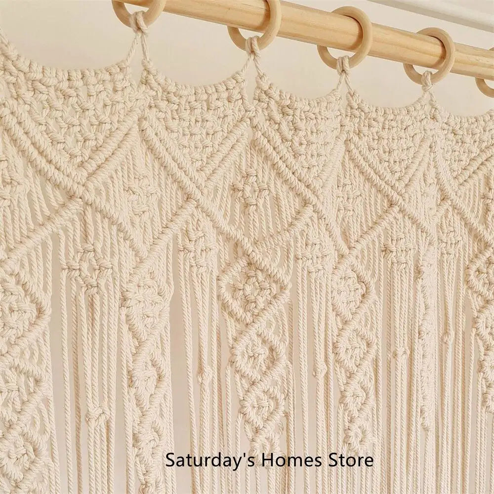 Bohemia Macrame Cotton Door Curtain Tapestry Hand Woven Blocking Curtain - Afralia™