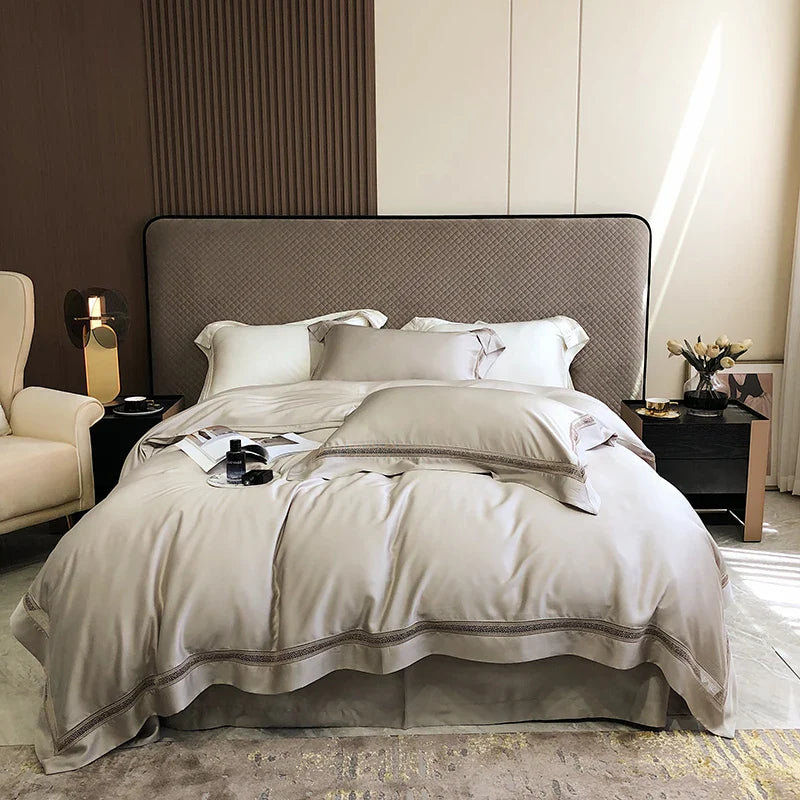 Afralia™ Eucalyptus Lyocell Luxury Bedding Set in White Champagne Grey Pink