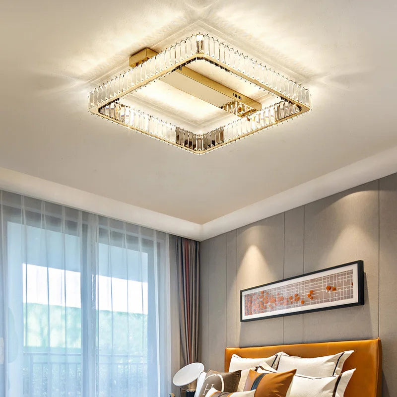 Afralia™ Crystal Chandelier LED Ceiling Light for Bedroom, Dimmable Luxury Foyer Lighting