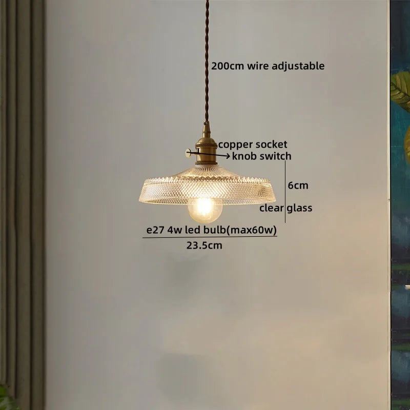 Afralia™ Copper Glass LED Pendant Lamp with Knob Switch - Modern Hanging Light Fixtures