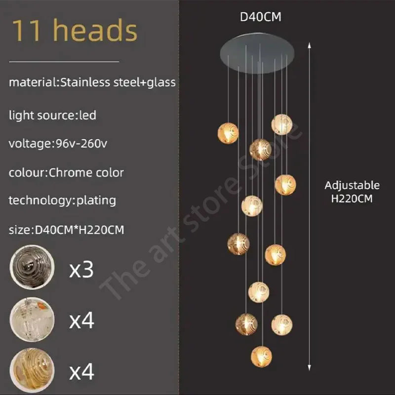 Afralia™ Crystal Glass Spiral Ceiling Chandelier for Modern Living Room & Kitchen Decor