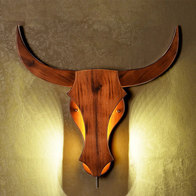 Afralia™ Wood Cow Animal LED Wall Sconce Lights for Modern Loft Decor