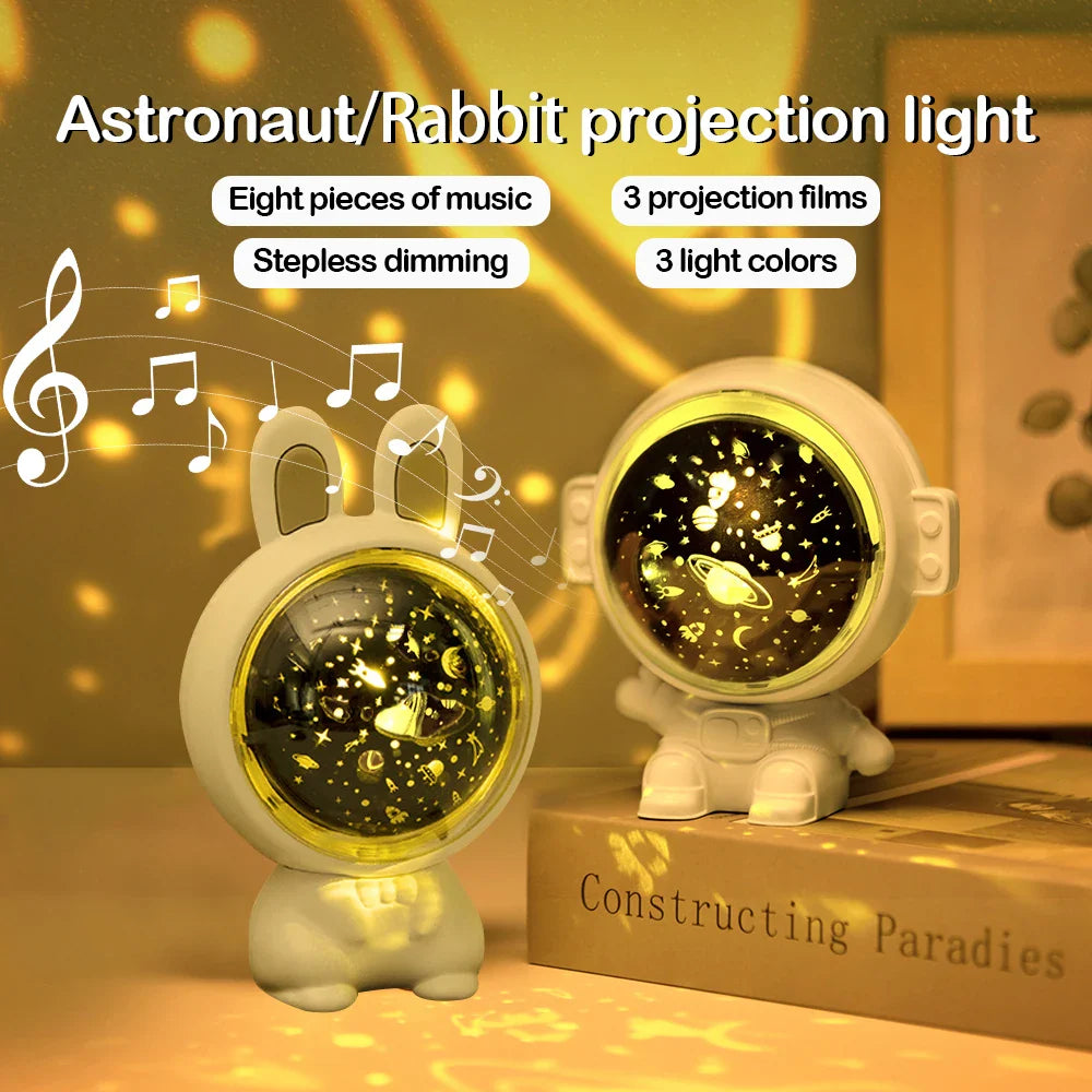 Afralia™ Rabbit Astronaut Music Box Night Light Astral Star Projector
