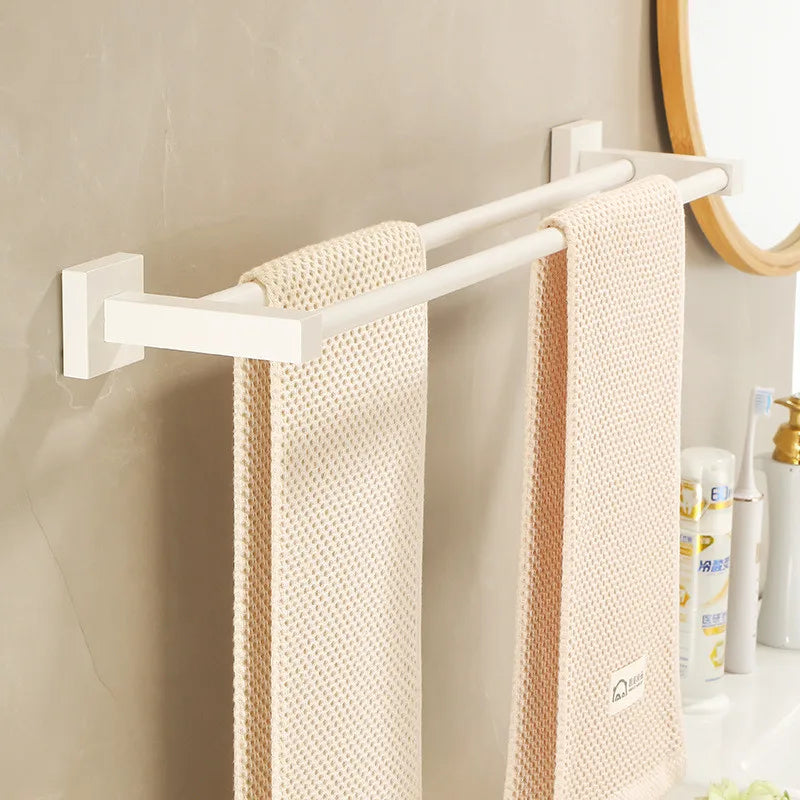 Afralia™ Bathroom Set: Cream White Shelf, Towel Rack, Paper Holder, Brush Holder & Hardware