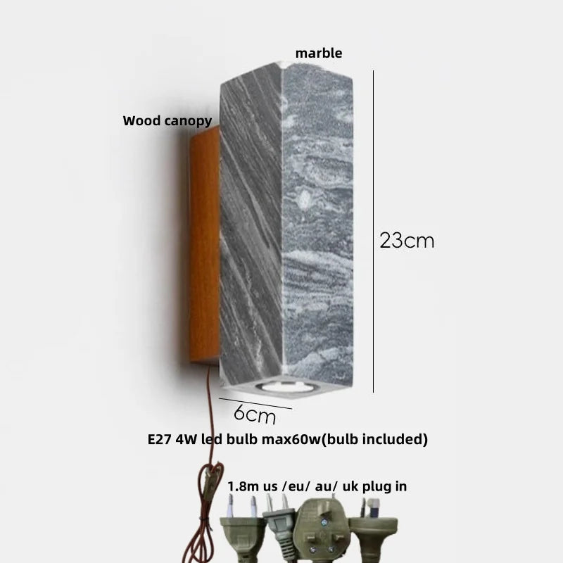 Afralia™ Marble Stone LED Wall Lights Wood Canopy Plug In Sconce Lighting