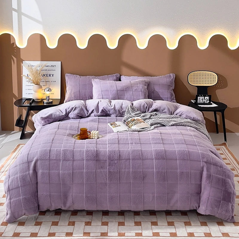 Afralia™ Plush Faux Rabbit Fur Velvet Bedding Set - Full Queen King Size
