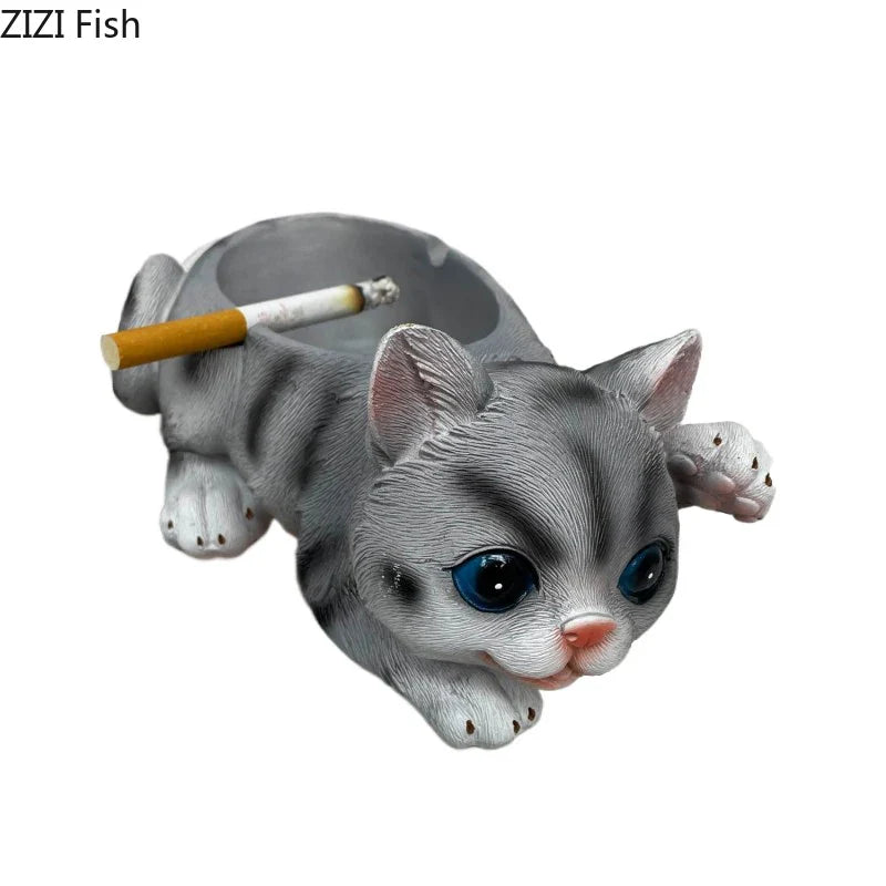 Afralia™ Kittens & Puppies Resin Ash Tray - Smoking Accessories for Office Table