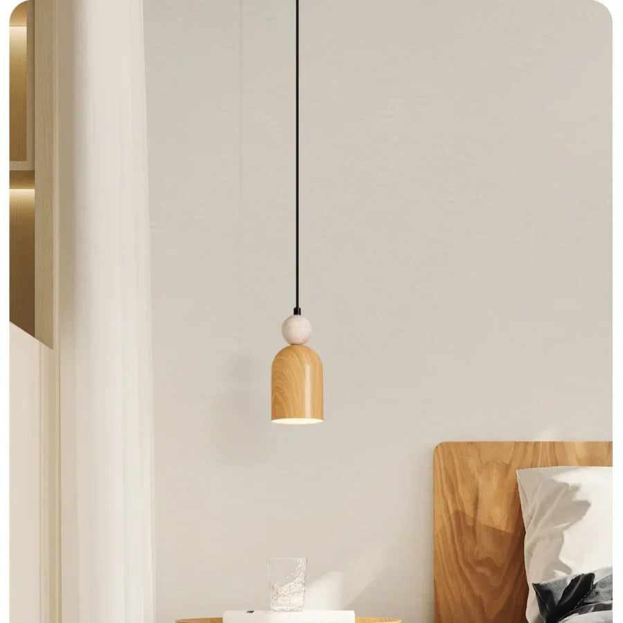 Afralia™ Yellow Iron LED Pendant Lamp Yellow Travertine Stone Ball in Wabi Sabi Style