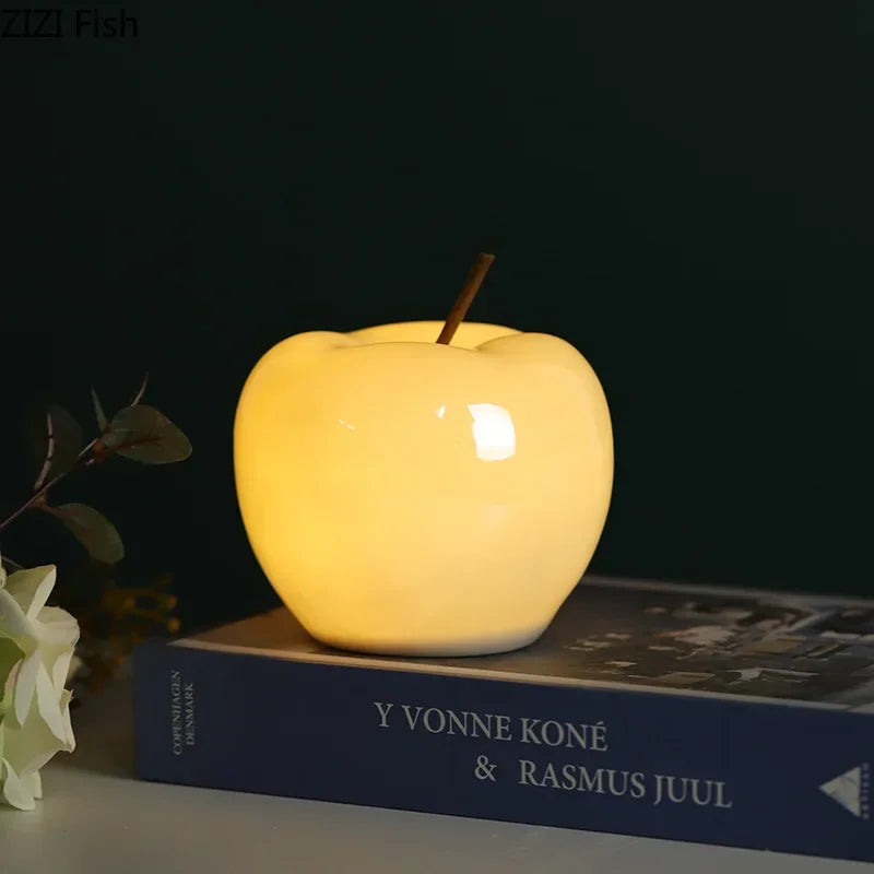 Afralia™ Glowing Ceramic Apple Statue for Desk Ornaments and Room Decor