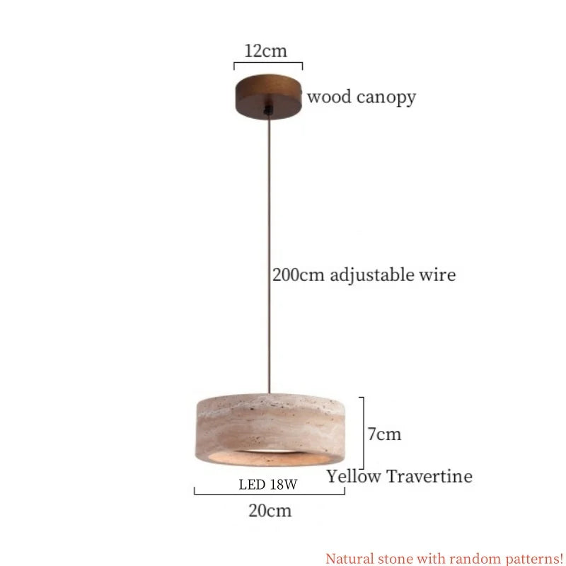 Afralia™ Wabi Sabi LED Pendant Lamps Yellow Travertine Wood Hanging Lights