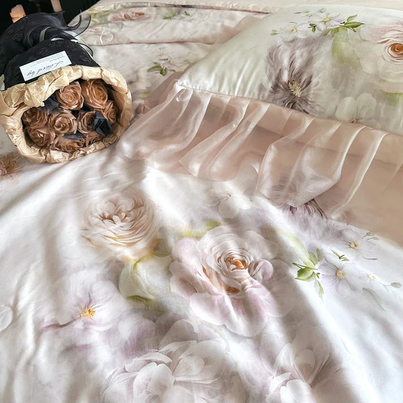 Afralia™ Princess Lace Luxury Bedding Set: Duvet Cover, Sheet Set, Bed Skirt, Pillowcases