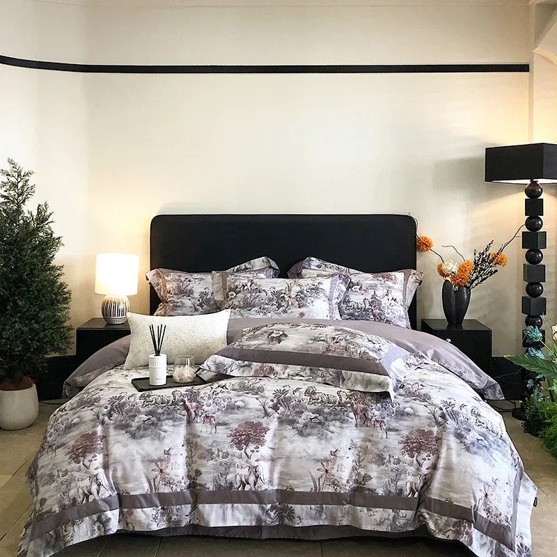 Afralia™ Egyptian Cotton Bedding Set: King Queen Europe Sheet Duvet Cover Pillowcase