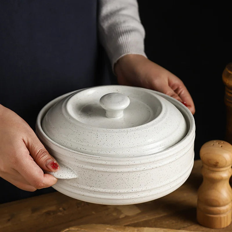 Afralia™ Ceramic Stew Pot - Versatile Earthenware Soup Pot for Cooking Gas - Heat Resistant Bibimbap & Noodle Saucepan