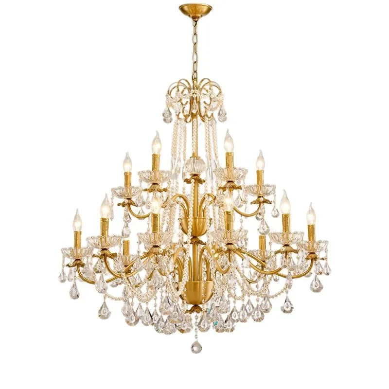Afralia™ Gold Brass Crystal Chandelier for Living Dining Bedroom, Retro Candle Lights Pendant Lamps