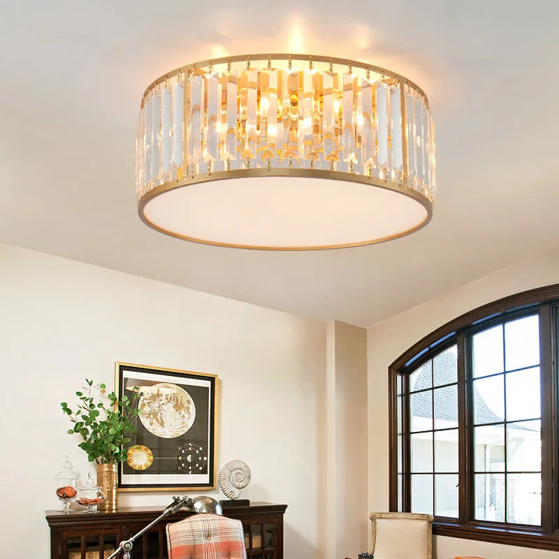 Afralia™ Luxury Crystal LED Ceiling Lamp - Black/Gold Round Chandelier for Bedroom & Living Room