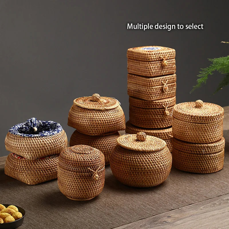 Afralia™ Rattan Storage Box with Lid: Kitchen Home Organizer and Snack Container