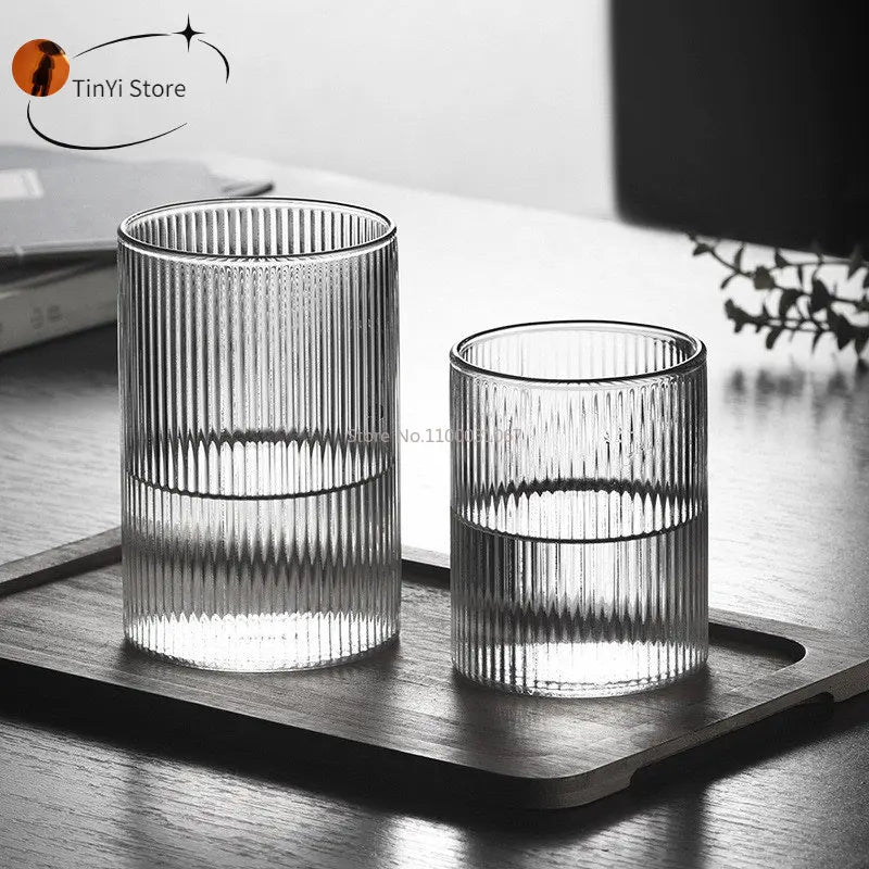 Afralia™ Striped Glass Water Cup Set - Heat-Resistant, Transparent, Ideal for Home, Juice, Wine