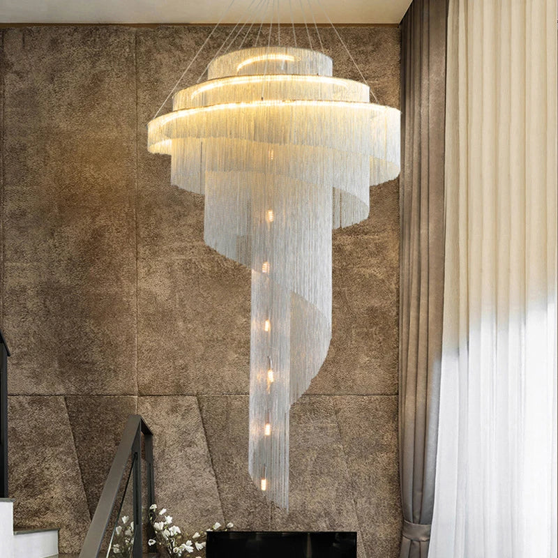 Afralia™ Revolving Tassel Chandelier for Duplex Living Room and Hotel Lobby