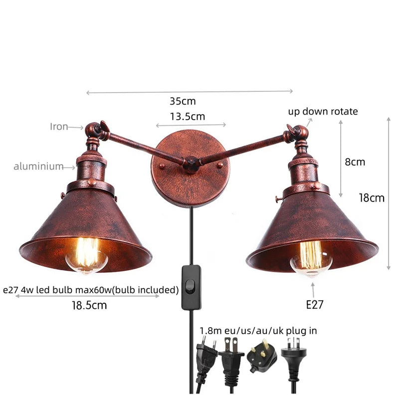 Afralia™ Rustic LED Wall Lights 2 Heads Adjustable Lamparas for Kitchen Restaurant Mirror