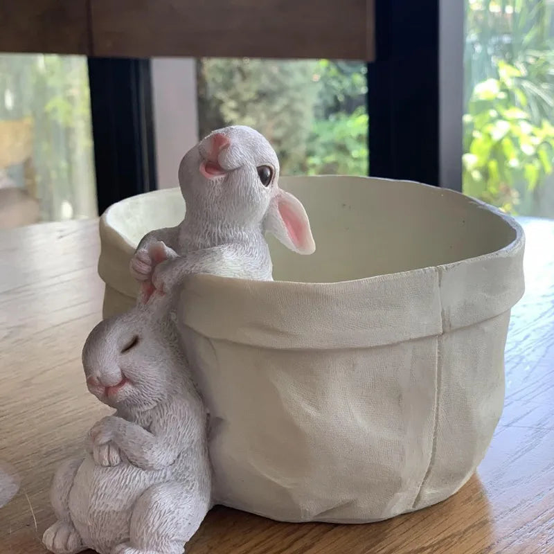 Afralia™ Lovely Rabbit Garden Flowerpot for Balcony Simulation and Garden Decor