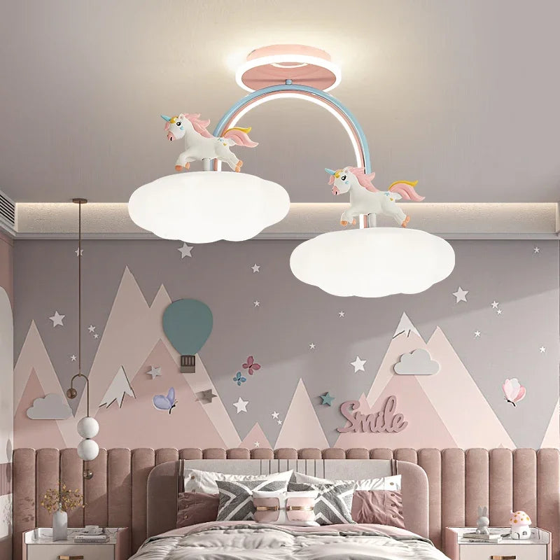Afralia™ Unicorn Ceiling Light for Girl Bedroom Nursery, Dimmable Nordic Child Chandelier