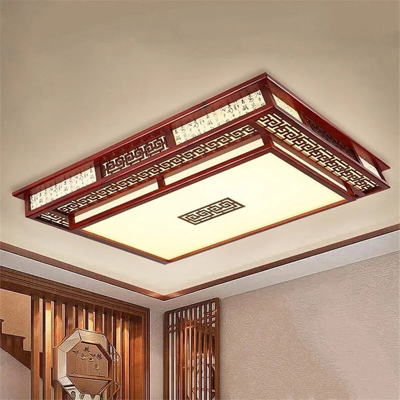 Afralia™ Wooden Ceiling Lights: Modern Chinese Style, Solid Wood Lamps for Living Room and Bedroom