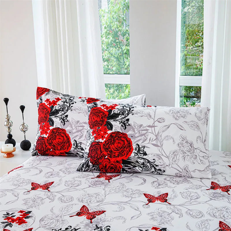 Afralia™ Pastoral Flower Print Fitted Sheet for Queen Double Mattress, Skin-Friendly Decor