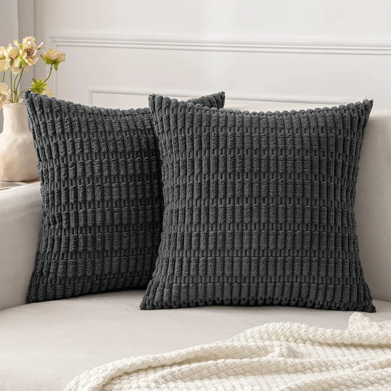 Afralia™ Corduroy Striped Throw Pillow Covers | Soft White Decorative Square Cushion Case