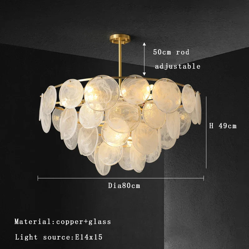 Afralia™ Copper Glass Ceiling Chandelier Dimmable Luxury Round Home Decor Lighting