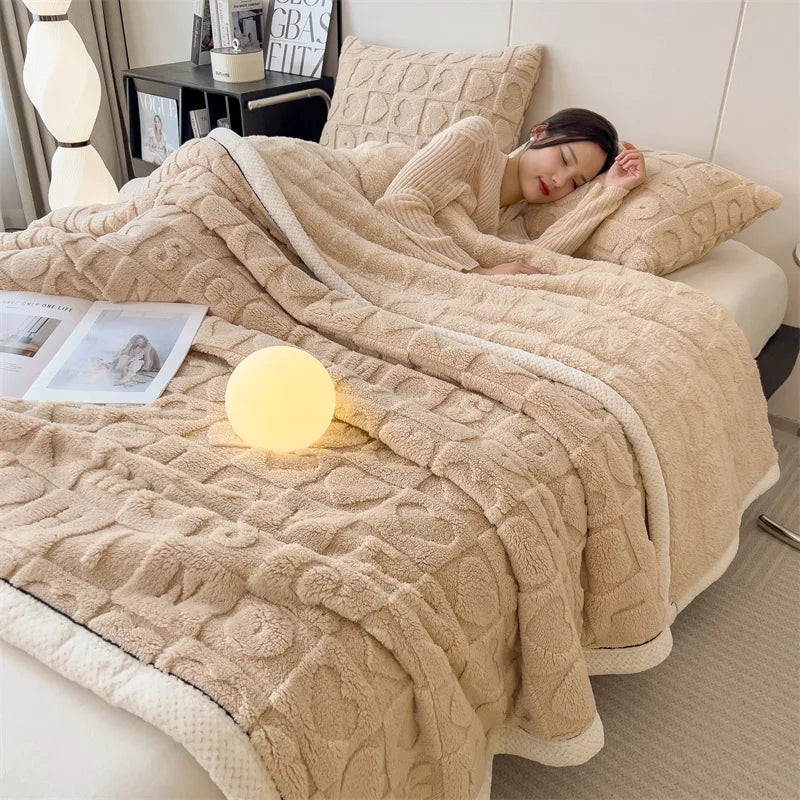 Afralia™ Cozy Lamb Wool Blanket: Double-Sided, Thick Coral Fleece, Skin-Friendly & Warm