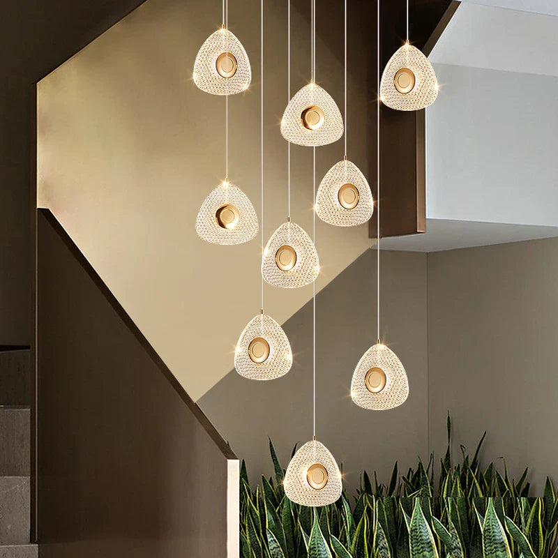 Afralia™ Golden Acrylic LED Chandeliers for Living Room, Large & Creative Design Villa Lighting