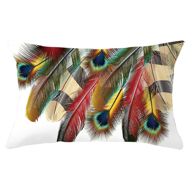 Afralia™ Feather Print Pillowcase - Home Decorative Sofa Cushions - Polyester Pillowcover