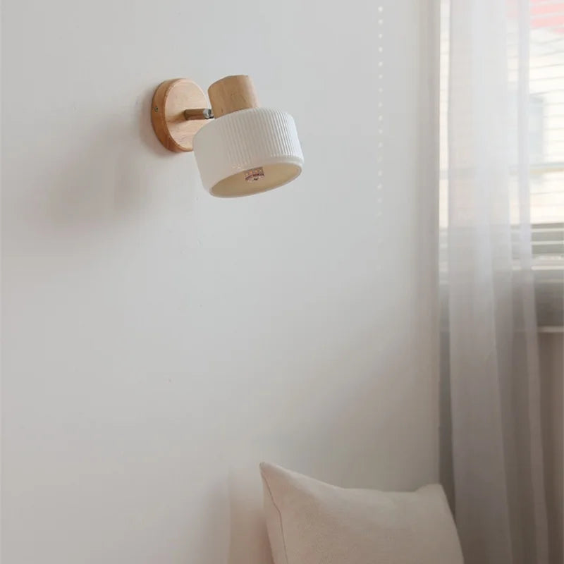 Afralia™ LED Wall Lights Wood White Ceramic Rotate, Living Room Bedside Lamp
